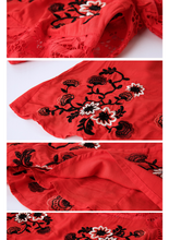 Red lace dress/ embroidered flowers/ short