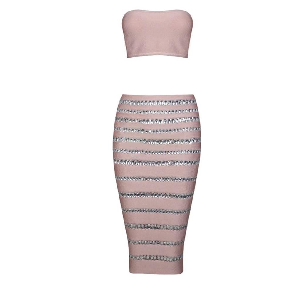 Embellished Strapless Knee Length Two Pieces Dress